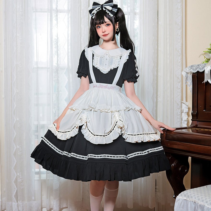 ゴスロリ通販 With U ファッション メイド服 エプロン フリル 襟 半袖