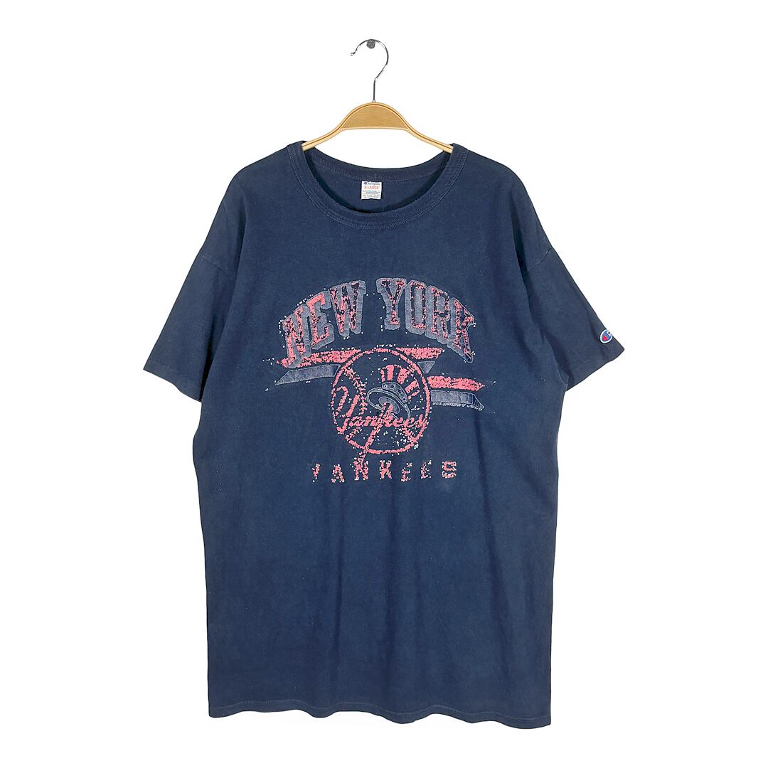 80s ニューヨークヤンキース チャンピオン トリコタグ USA製 ヴィンテージ Tシャツ 雰囲気系 大リーグ MLB YANKEES ネイビー CHAMPION サイズXL 古着 BD0065