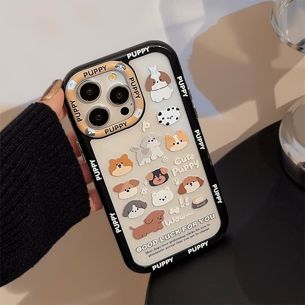 iPhone16対応】わんわん大集合◎かわいい犬 イラストクリアケース 耐