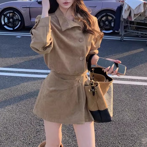 スエードタッチハーフボタンウエストマークワンピ ・73858