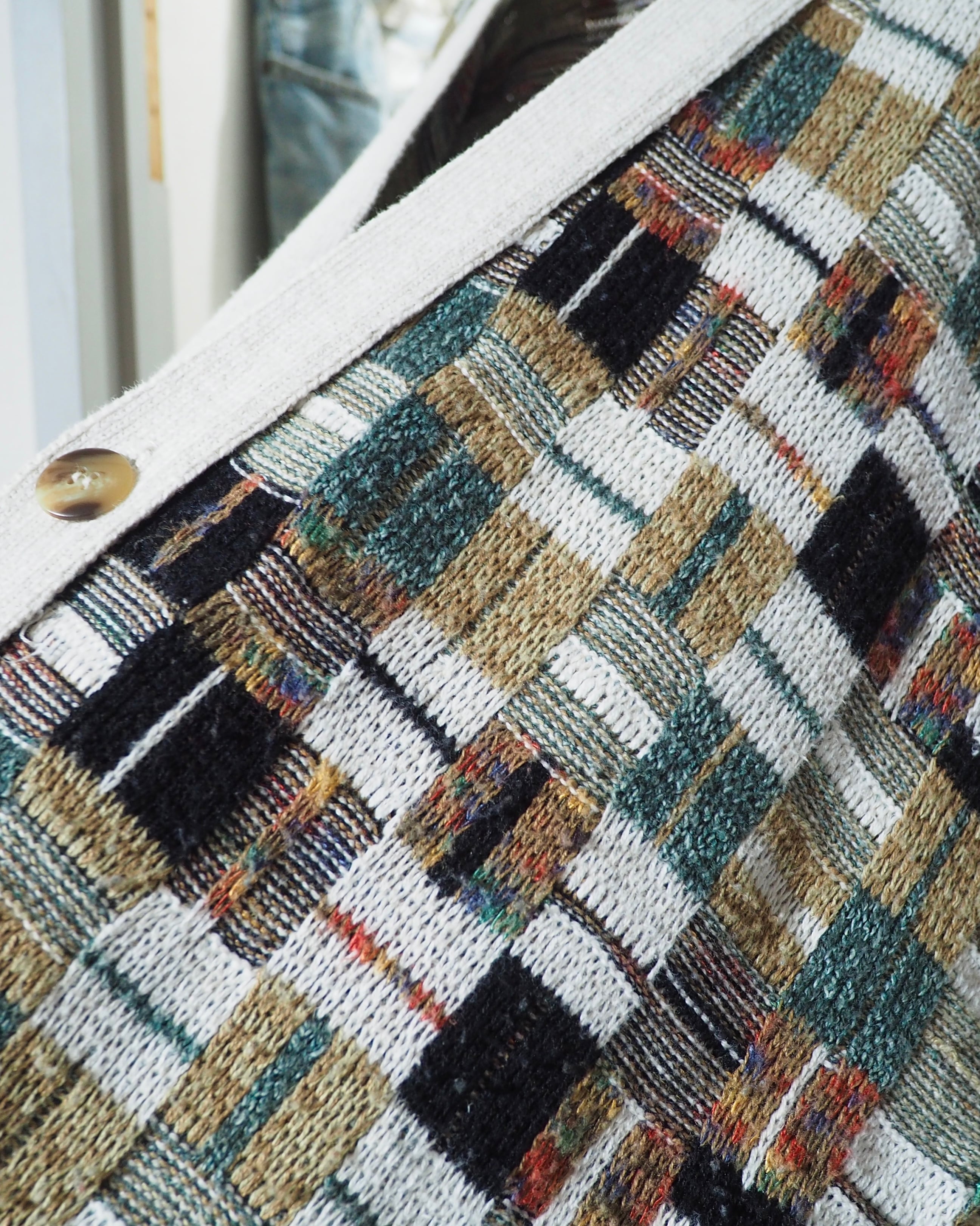1990s Multi Color Block Weaving Vintage Loose Knit Cardigan
