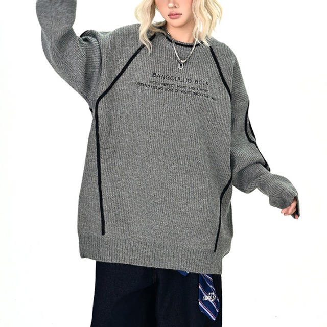 crew neck line knit　クルーネックラインニット　J1367