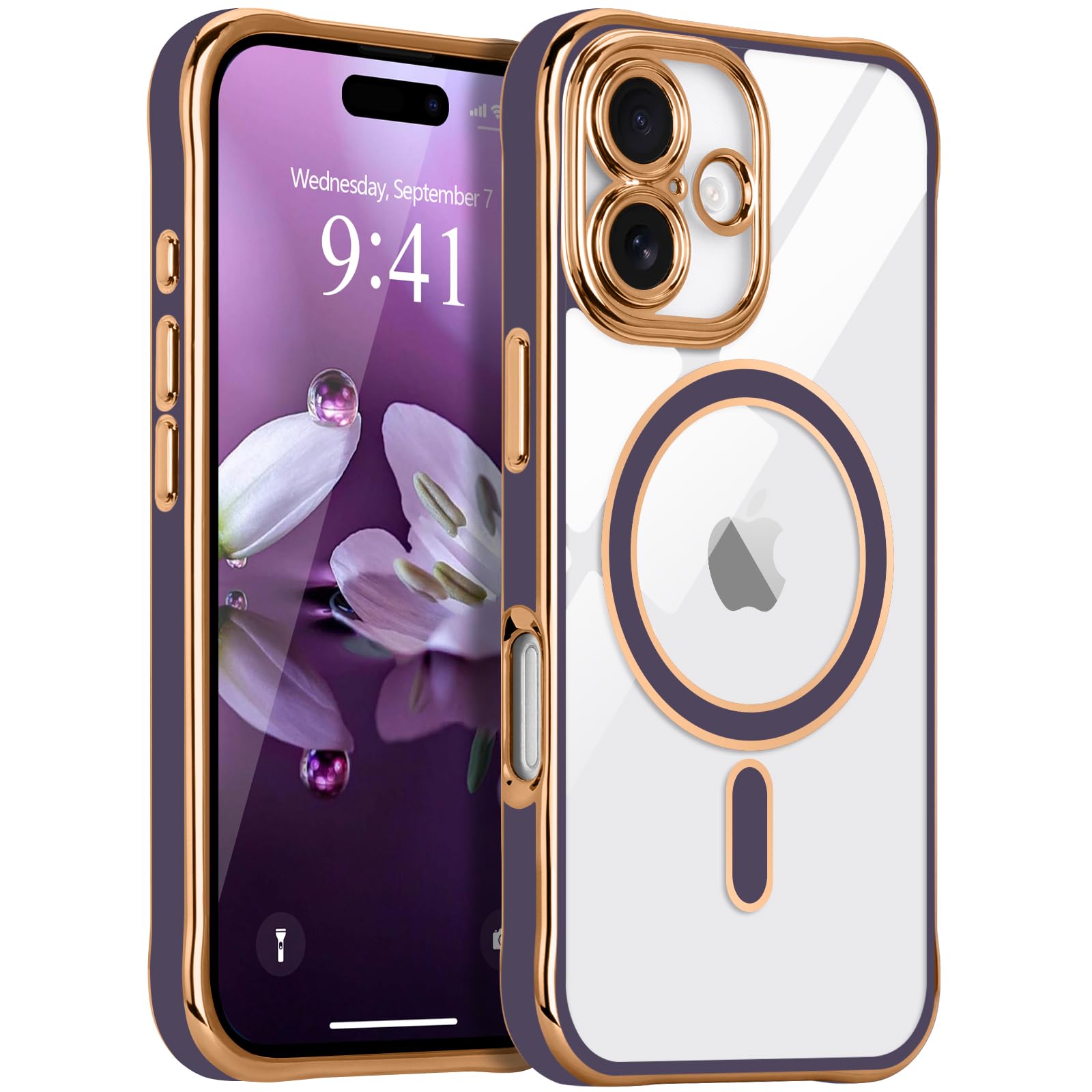 LCHULLE iPhone 17 用 ケース MagSafe対応 透明 フルカメラ保護 マグネットカバー 軽量 耐衝撃 黄変防止 PC背面TPUバンパー 指紋防止 高級 メッキ加工 ワイヤレス充電 アイフォン17 専用 スマホケース (ディープパープル)