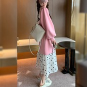 Pink Polka Dot Patchwork Sweatshirt Dress 5068