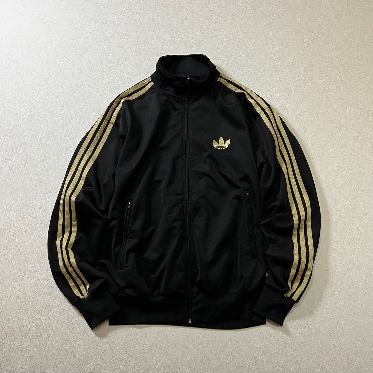 90s adidas ファイヤーバード トラックジャケット ジャージ アディダス ブラック ゴールド M 古着