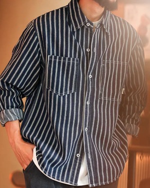 Retro Striped Denim Shirt  K0343