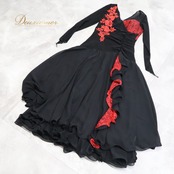 社交ダンス 衣装 Leirena レイリーナ ドレス スタンダード ブラック系 レッド系 レース 赤 黒 バイカラー ワンピース スタンダードドレス 長袖 パーティドレス ダンスパーティー ステージ衣装 舞台衣装 発表会 モダン 上品 気品 エレガント かわいい 大人っぽい 華やか ロング丈 レディース ワルツ フォーマル ダンス衣装 シック きれいめ 発表会用 ステージ用 ステージドレス ポリエステル 背面ファスナー 胸パッドあり 伸縮素材 対応