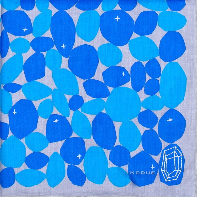 ひびのこづえ ハンカチ STONE/ ブルー 刺繍入り 2枚合わせ 48x48cm 綿100% 日本製 KH15-01