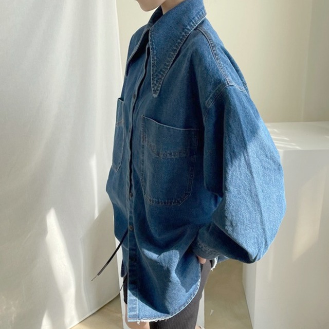 Oversized wide sleeve denim shirt A00081