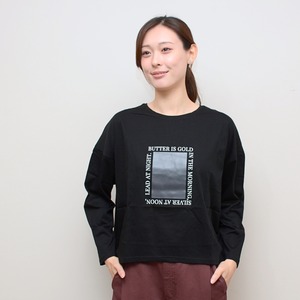【デザイン魅せ】 シルケット合皮ボックスロングTシャツ ‐ LER-26109 ブラック ‐