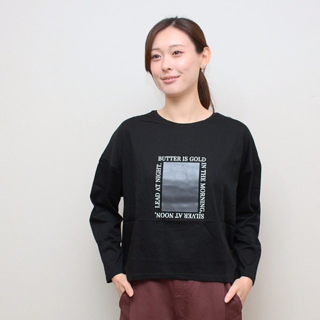 【デザイン魅せ】 シルケット合皮ボックスロングTシャツ ‐ LER-26109 ブラック ‐
