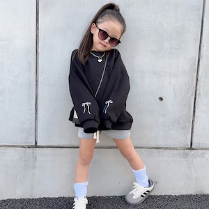 秋韓国風リボン刺しゅうトレーナー