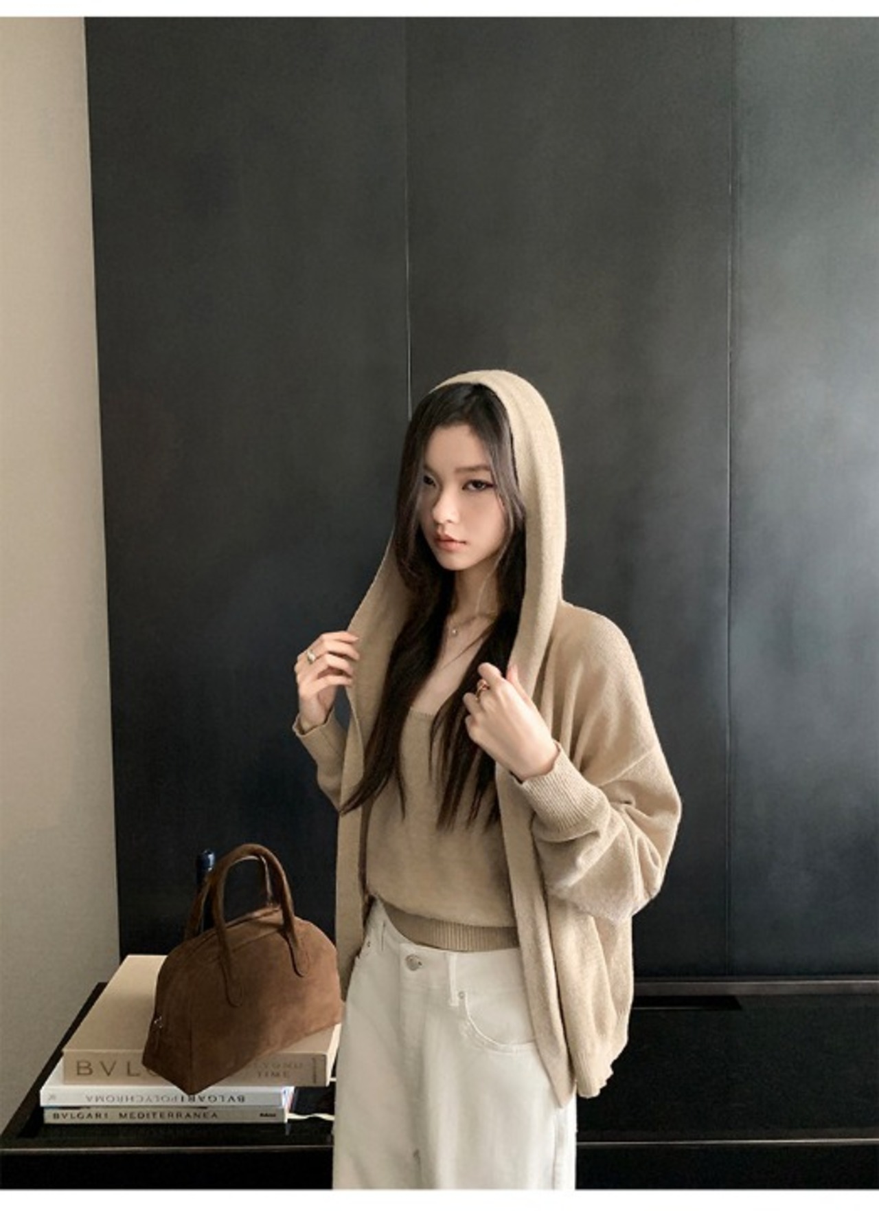 Hooded Cardigan and camisole Set up【H00073】