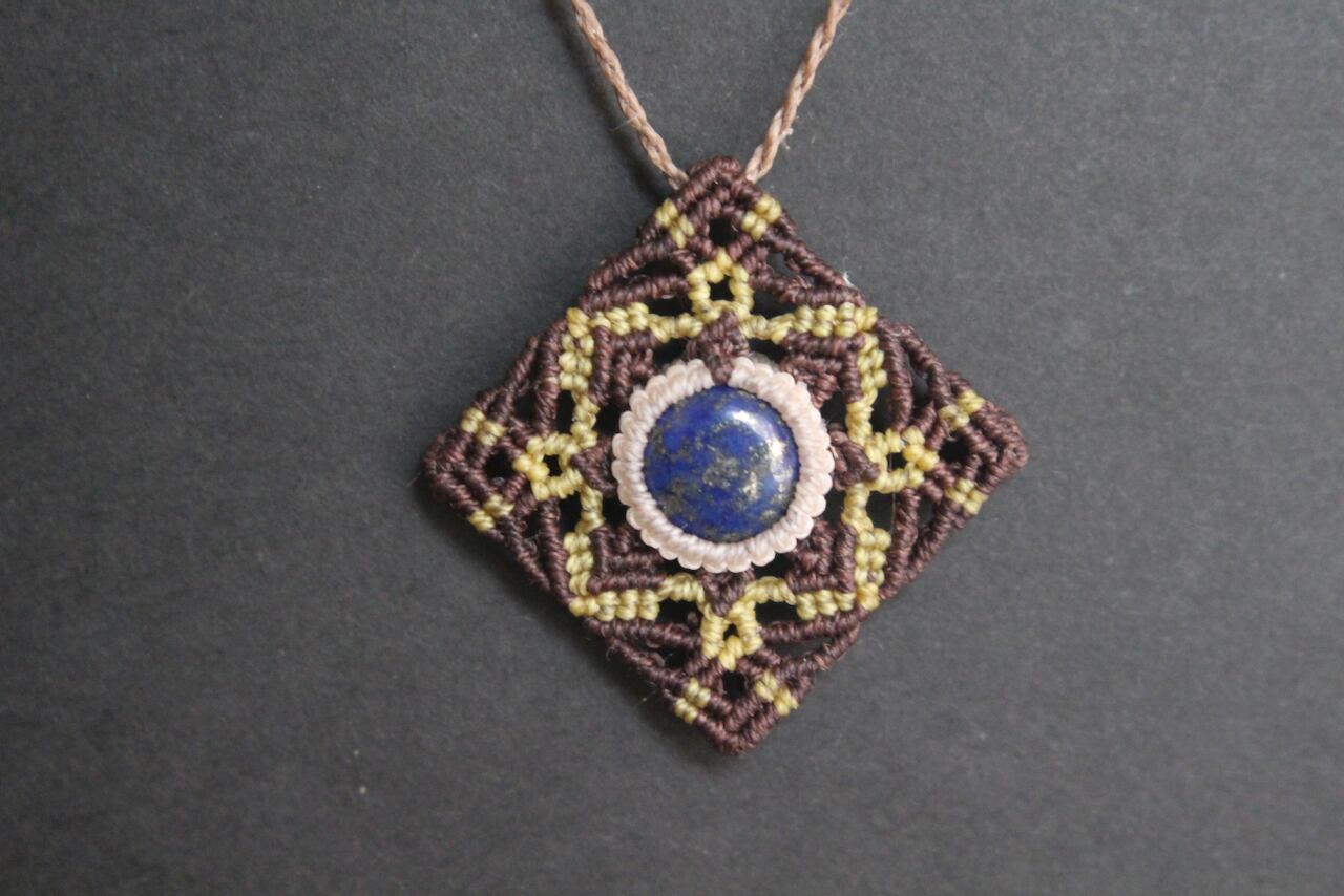 Lapis lazuli micro macrame mandala pendant