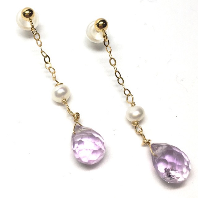 うっすらと柔らかいカラー アメシスト・パール チェーン　ピアス・イヤリング