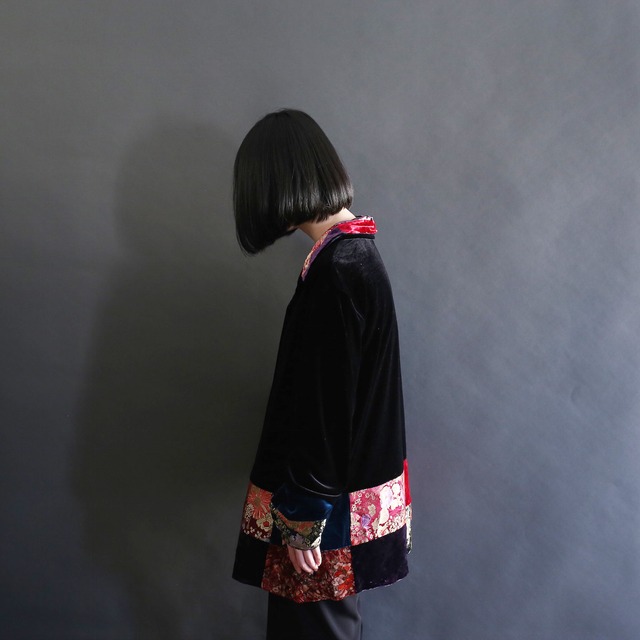 multi fabric switching design velour jacket