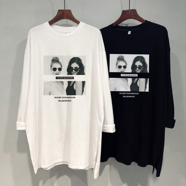 レディプリントルーズロングT-shirt　２color【YO424】