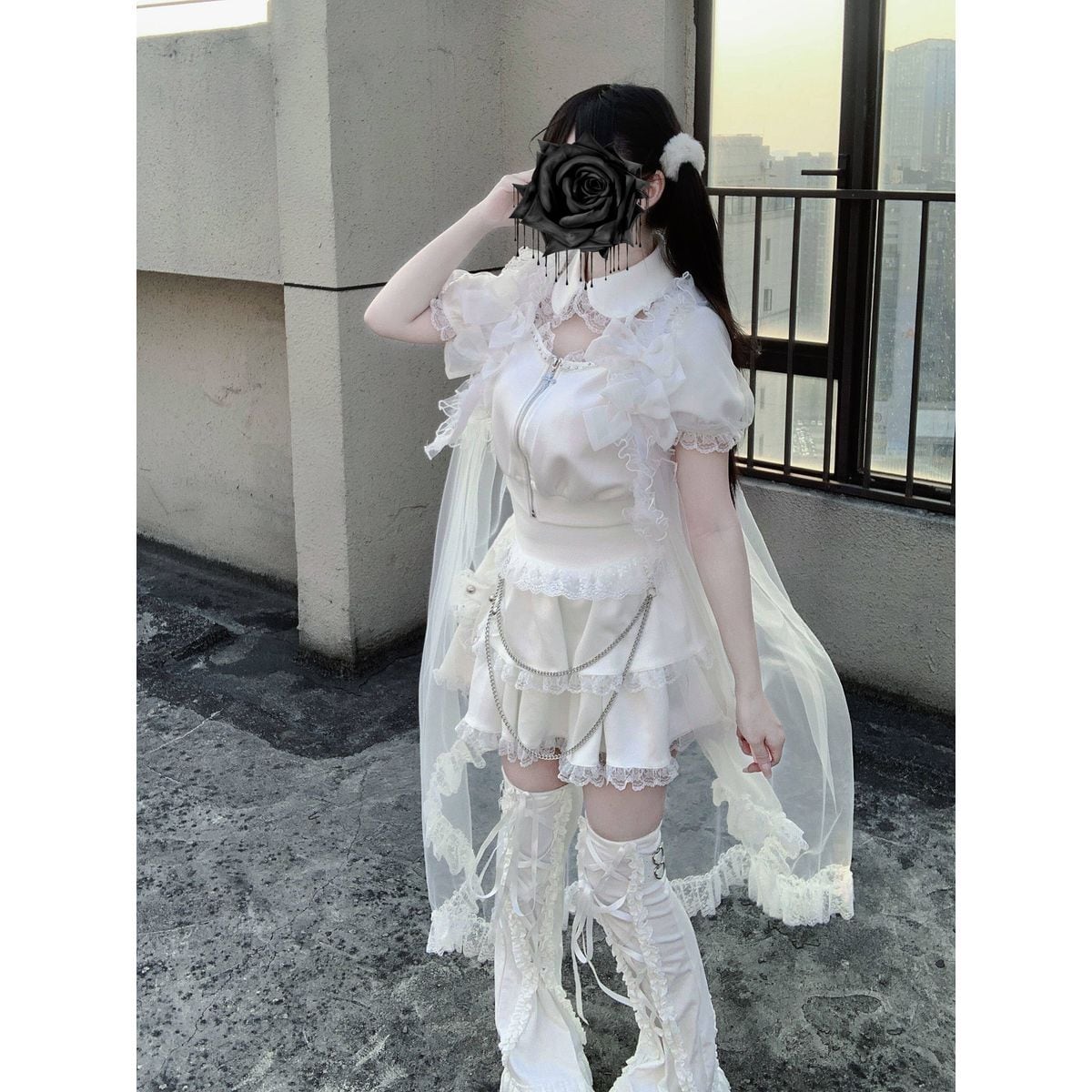 ホワイトフリルセットアップ 天使と悪魔のヴェールフリルセットアップ | Maiden's Rêve