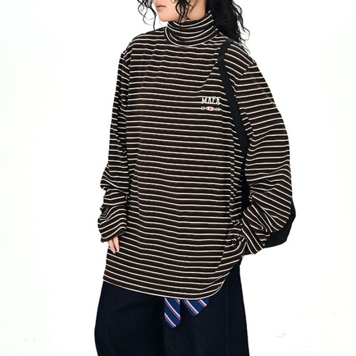 turtleneck one-point striped long tee　タートルネックワンポイントボーダーロンティー　J1373