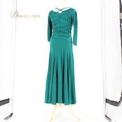 社交ダンス 衣装 スタンダード 上下セット ツーピース レッスンウェア パーティ衣装 無地 Create-Sun クリエイトサン 緑 グリーン系 伸縮性 さわやか エレガント シンプル ディスコ フォーマル 上品 トレーニング 発表会 準備 カジュアル パフォーマンス おしゃれ レディース パーティー 体型カバー