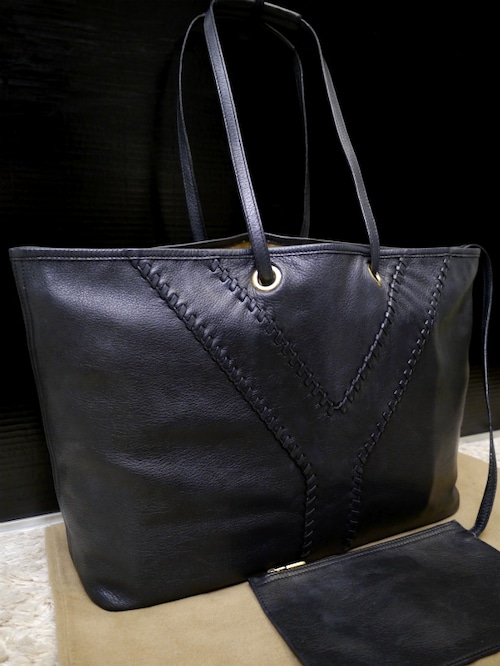 レア21万◆YSL イヴサンローラン NEO DOUBLE ネオダブル A4対応 ビジネス可 レザー トート バッグ 黒xベージュ◆ 珍しい配色の定番モデル♪