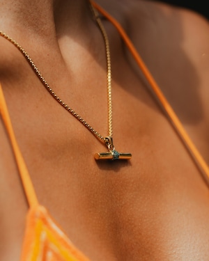 316L Zircon T Bar necklace【green】#n96