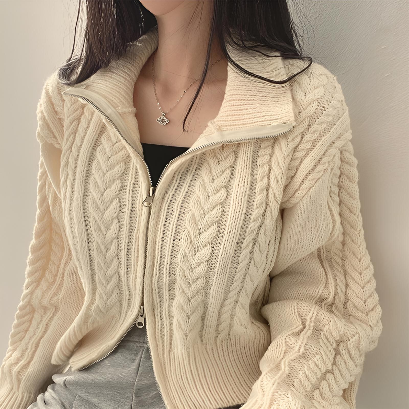 ケーブルニットジップアップカーディガン A-1050 | miie online store