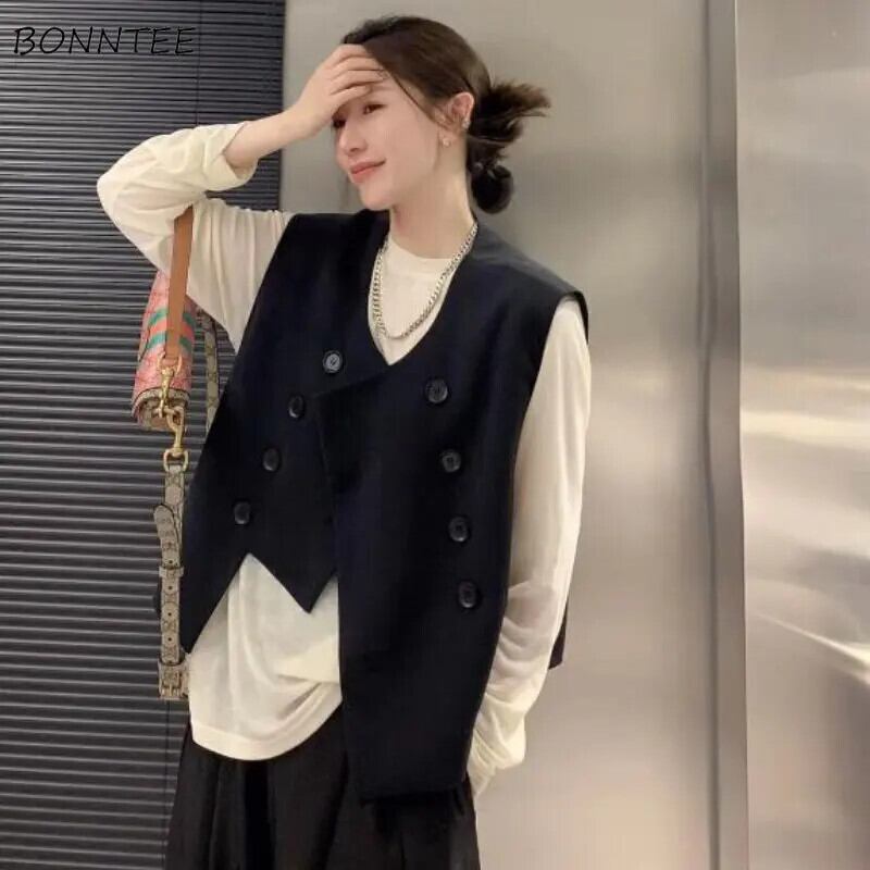 【新作】【送料無料】 ベスト女性固体エレガントなロマンチックな春シンプルなトレンディオールマッチ V ネックシックな英国スタイル快適なボタン非対称新しい 0271414288536