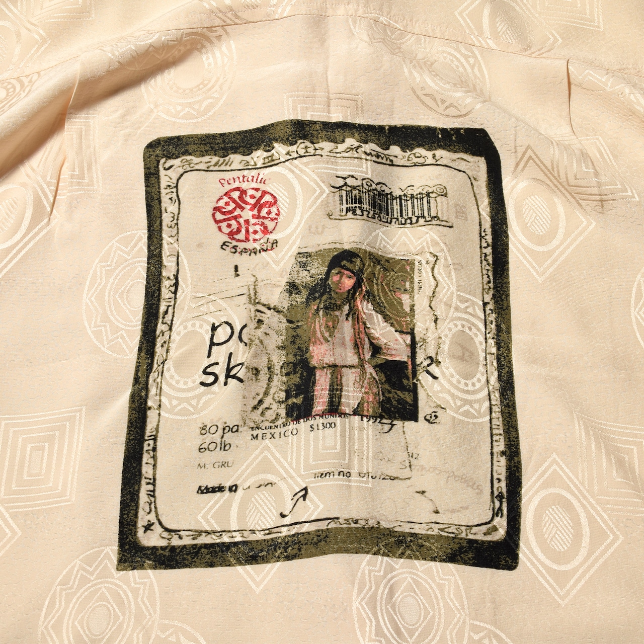 90s CHICO'S DESIGN シルク オープンカラーシャツ 総柄 バックプリント