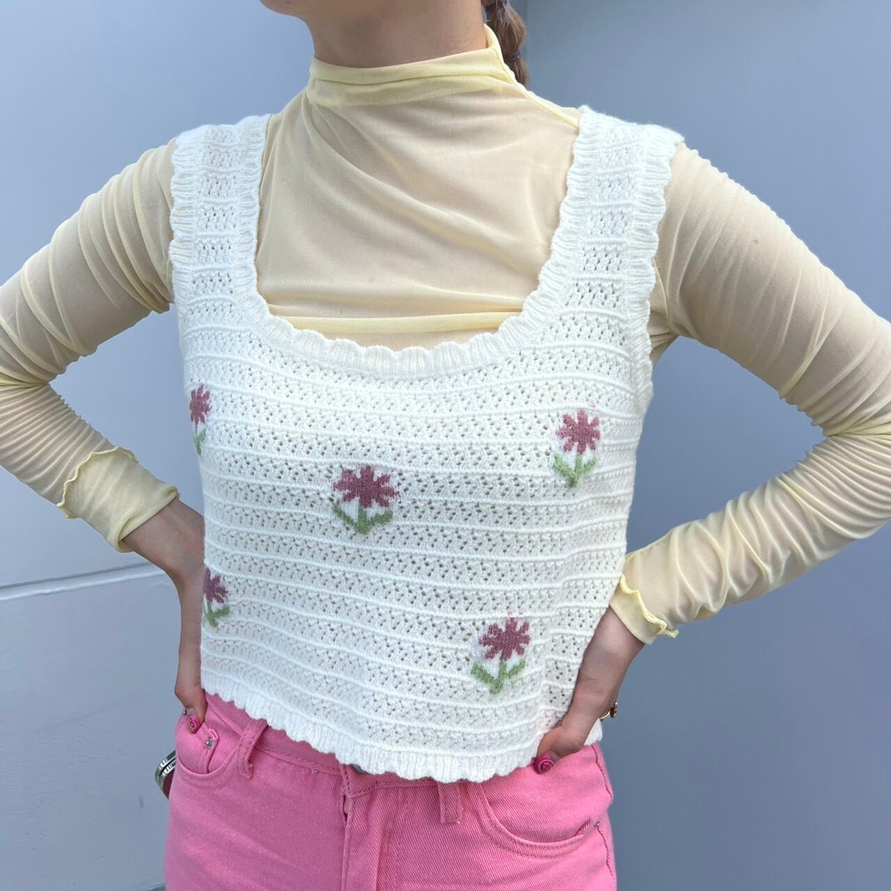花柄鍵編みニットベスト_LN01393 | lanan(ラナン)