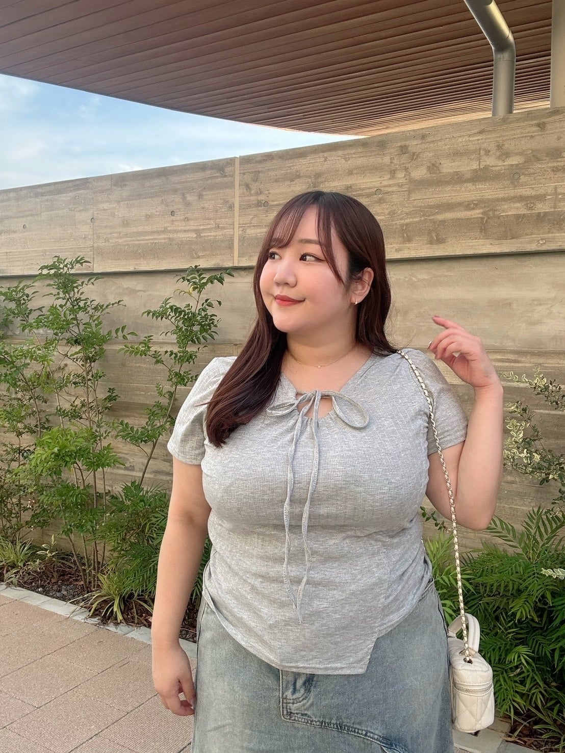 リボンギャザーアシンメトリートップス プルオーバー 半袖 リボン おしゃれ カジュアル 大きいサイズ 韓国 CH4295