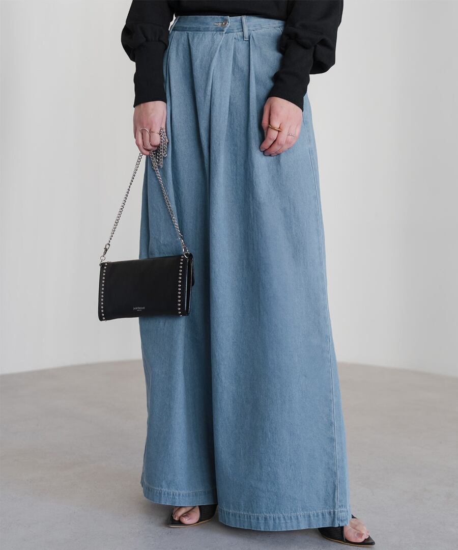 タックラップワイドデニムパンツ【p-20015】.