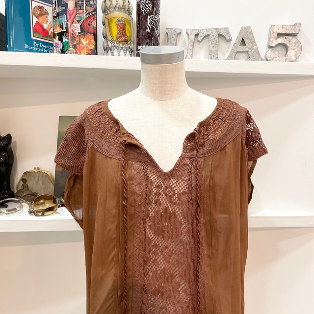 WALTER BAKER/tank top/flower/fringe/brown/Ssize/ウォルターベーカー/ノースリーブ/刺繍/花