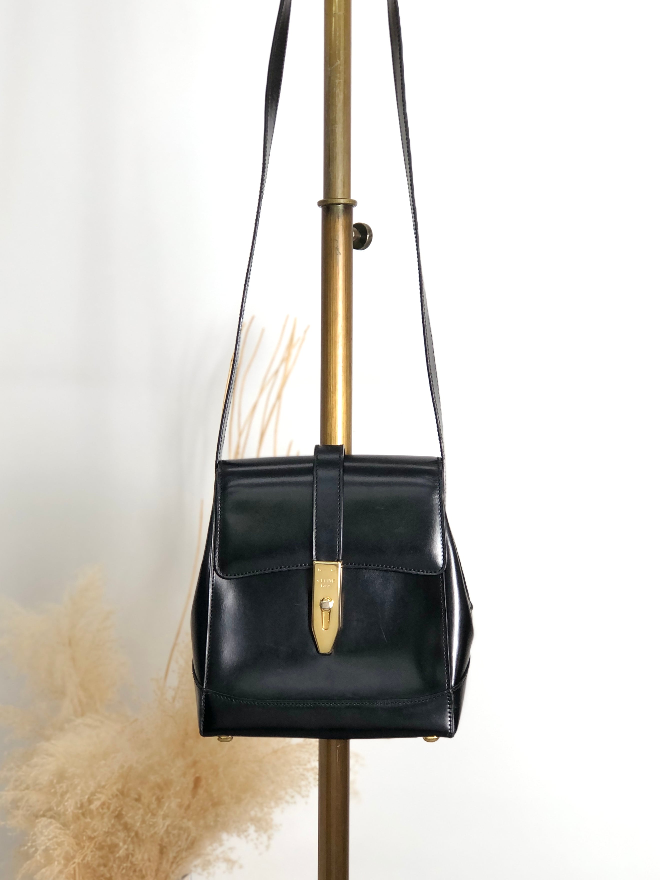 CELINE セリーヌ ショルダーバッグ ブラック ターンロック レザー ミニバッグ vintage ヴィンテージ オールド gn73rb
