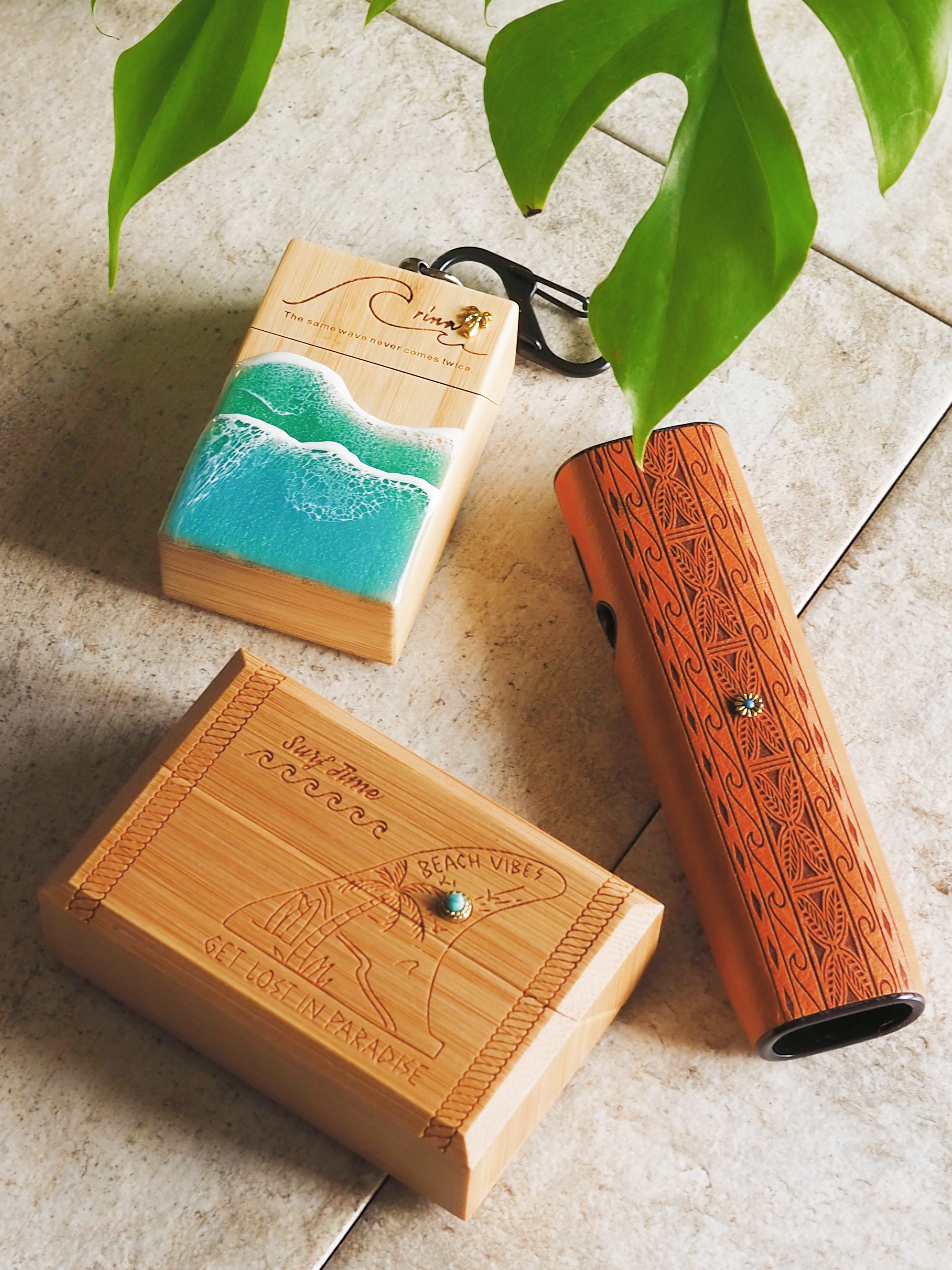 Wood portable ash tray(wood×wave resin) | ALOHA GLASS
