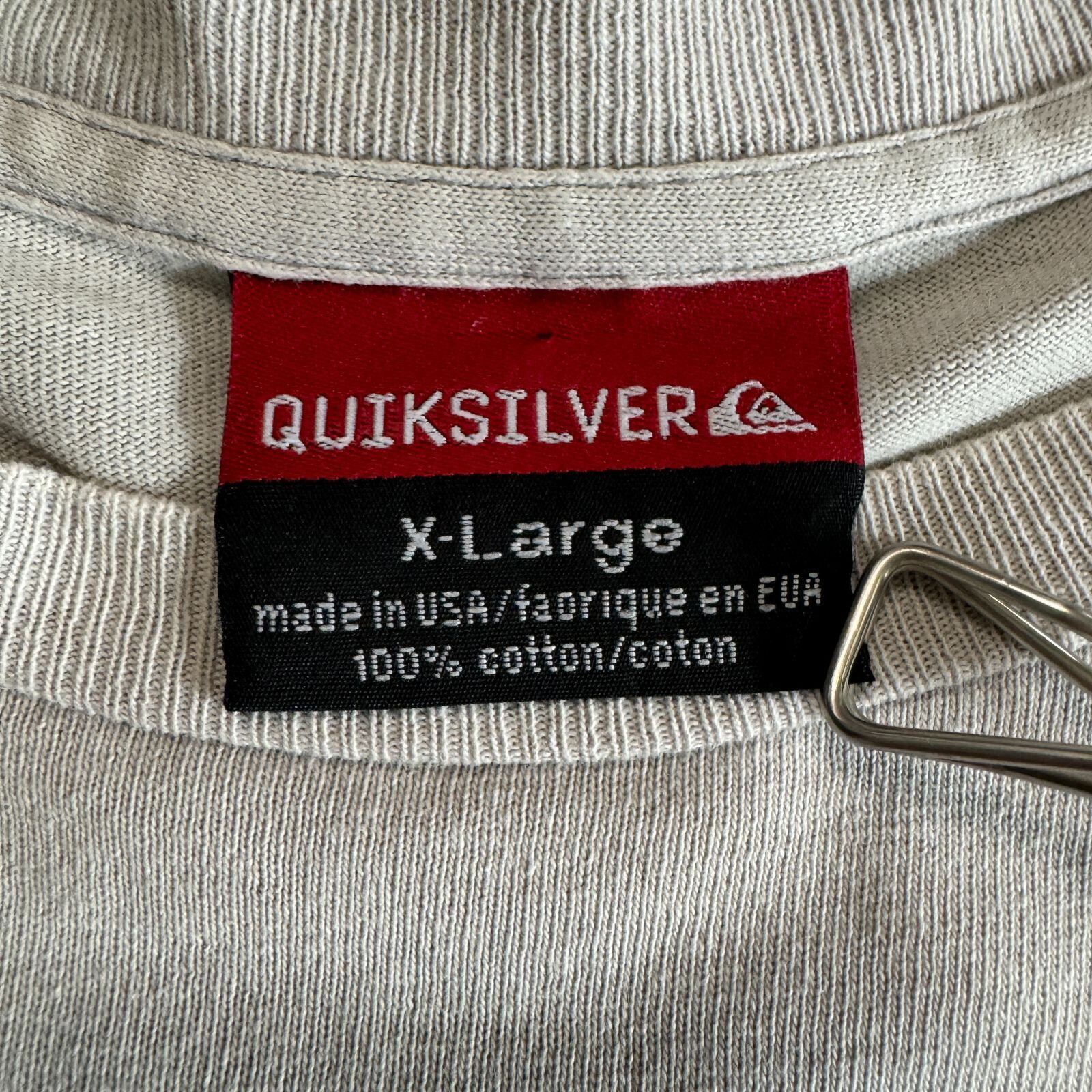 古着 ビンテージ 80s 銀色 シルバー オーバーサイズ 長袖 シャツ 光沢美品 00s Y2K QUIKSILVER ロゴ プリント Tシャツ XLサイズ クイックシルバー