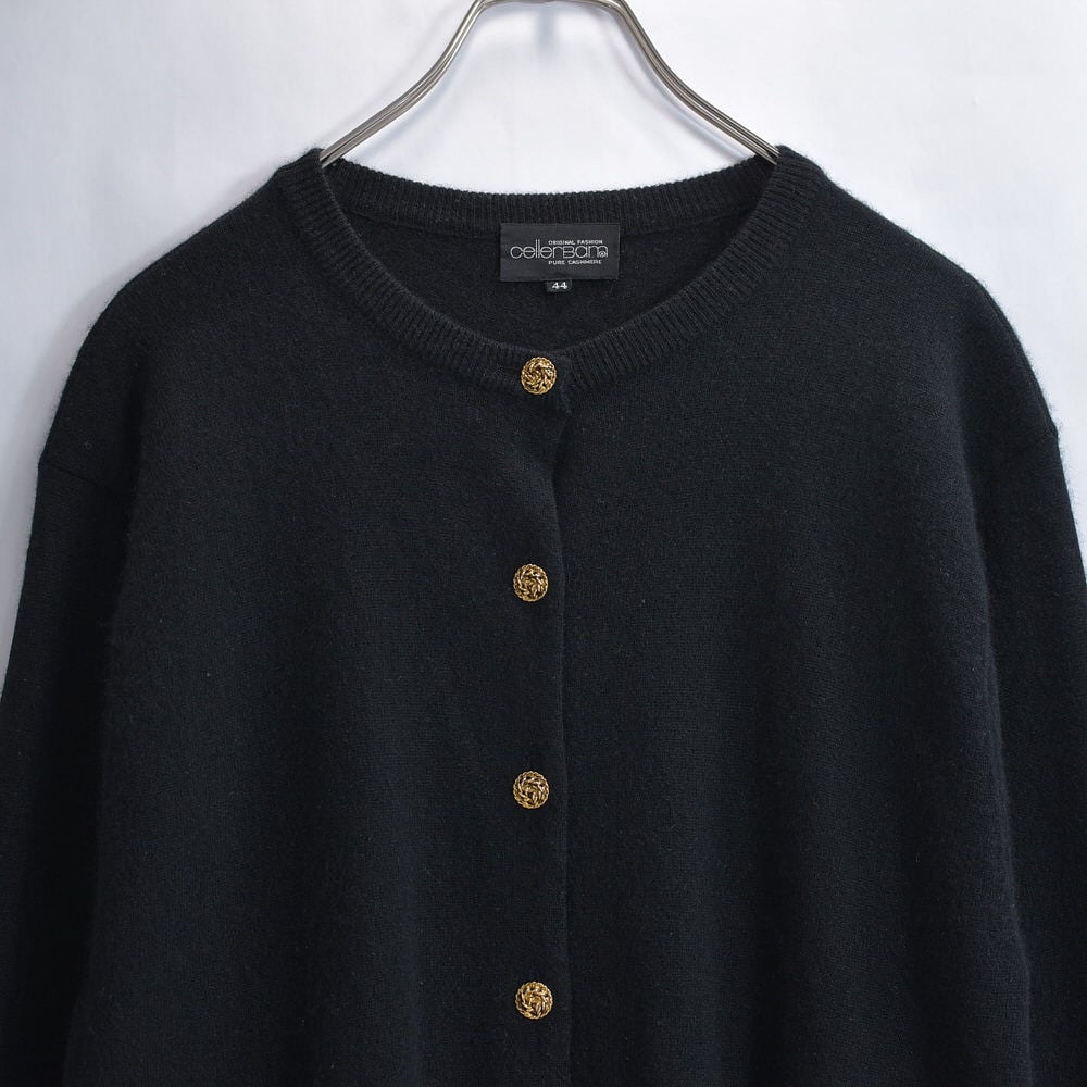 90s~ cellerBam ピュアカシミヤ ウール ハイゲージニット カーディガン セーター ヴィンテージ ブラック 黒 ビンテージ 国産古着 レディースL相当