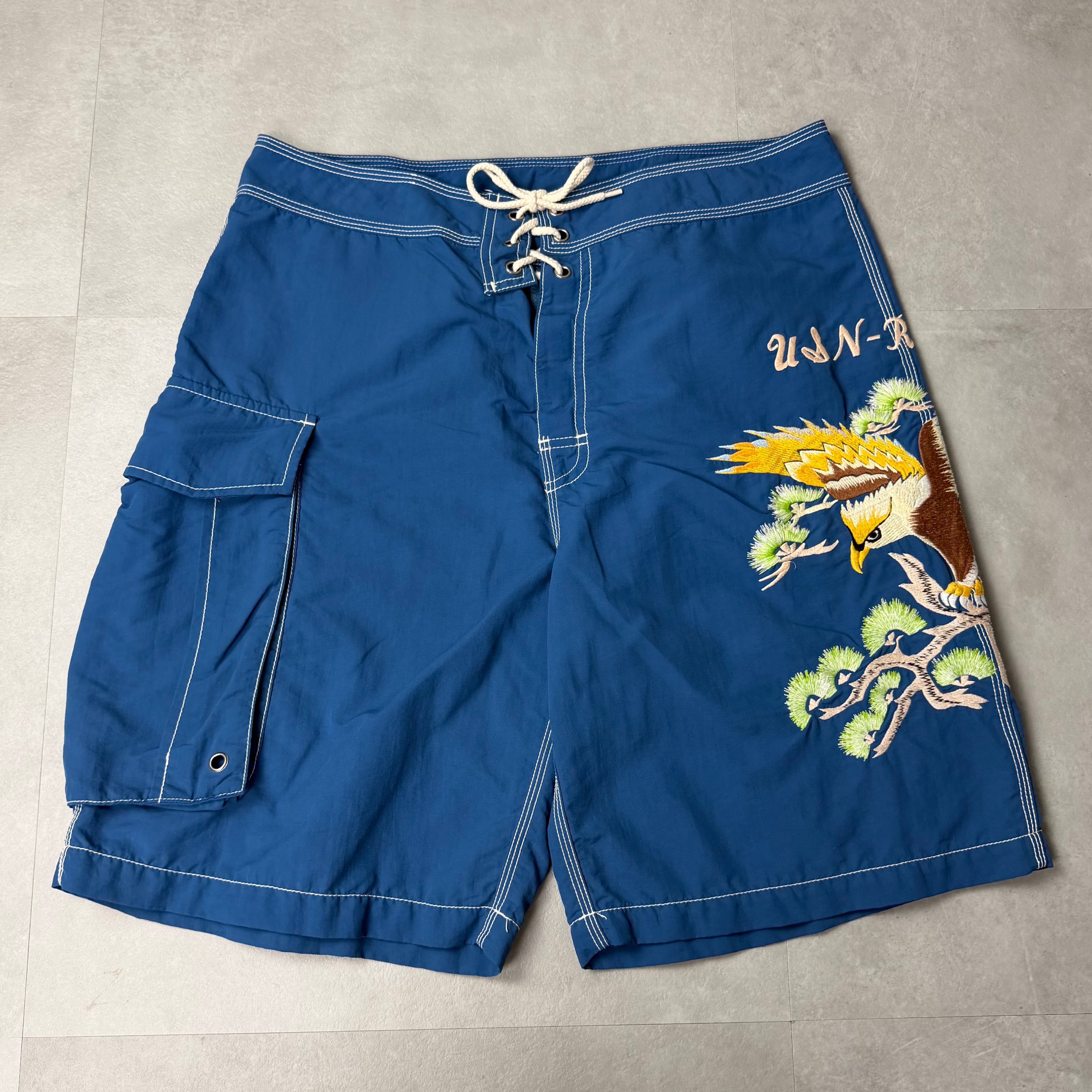 90s USA製 SOLO SEMORE デニムショーツ 34 濃紺 バギーショーツ ワイド