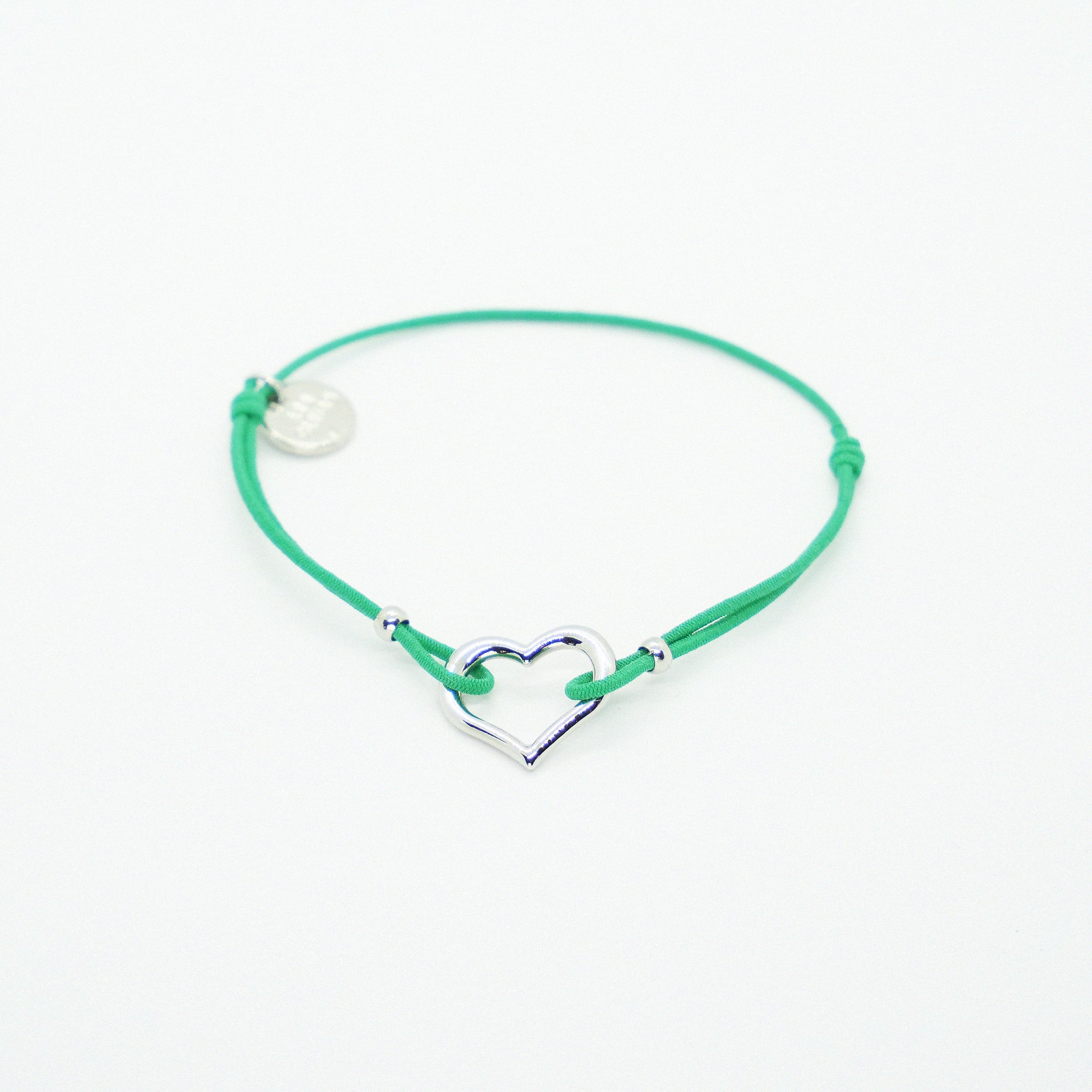 Open Heart Code Bracelet｜Silver x Green