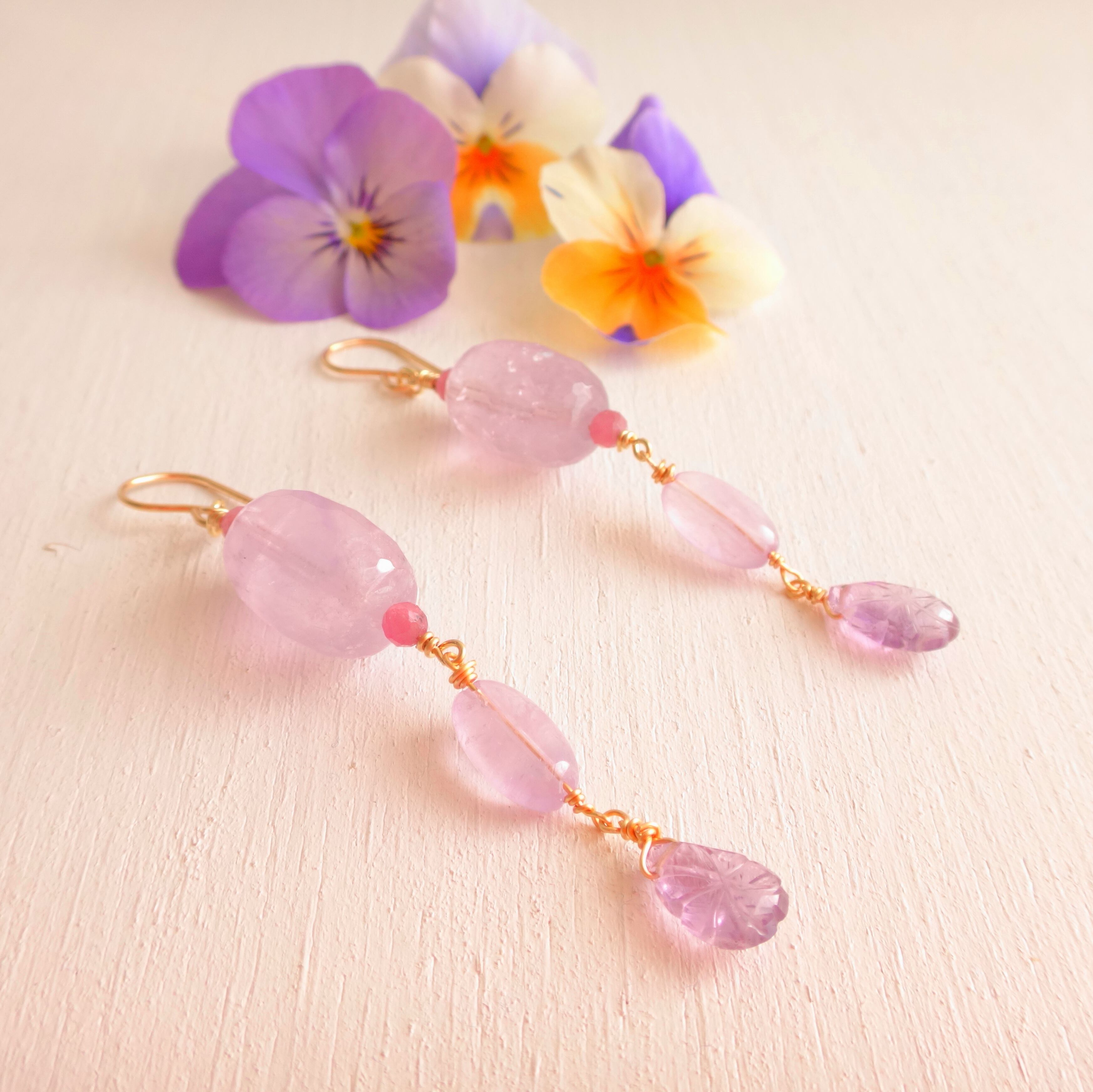 14kgf アメトリンとハーキマーのピアス 14kgf・アメトリンとハーキマーダイヤモンドのピアス（Brand