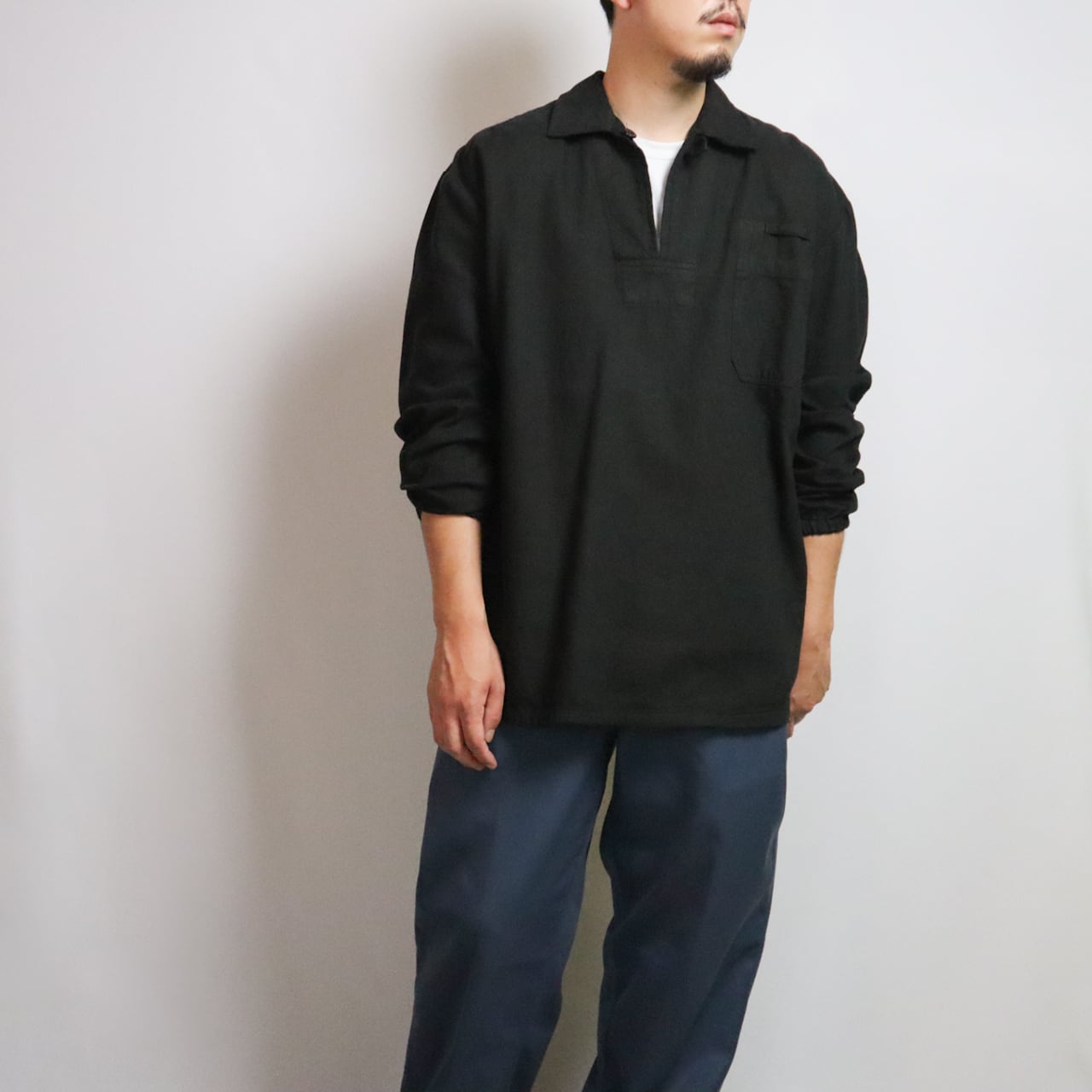 DEADSTOCK】CZECH ARMY PULLOVER WORKSHIRT BLACK OVER DYE チェコ軍