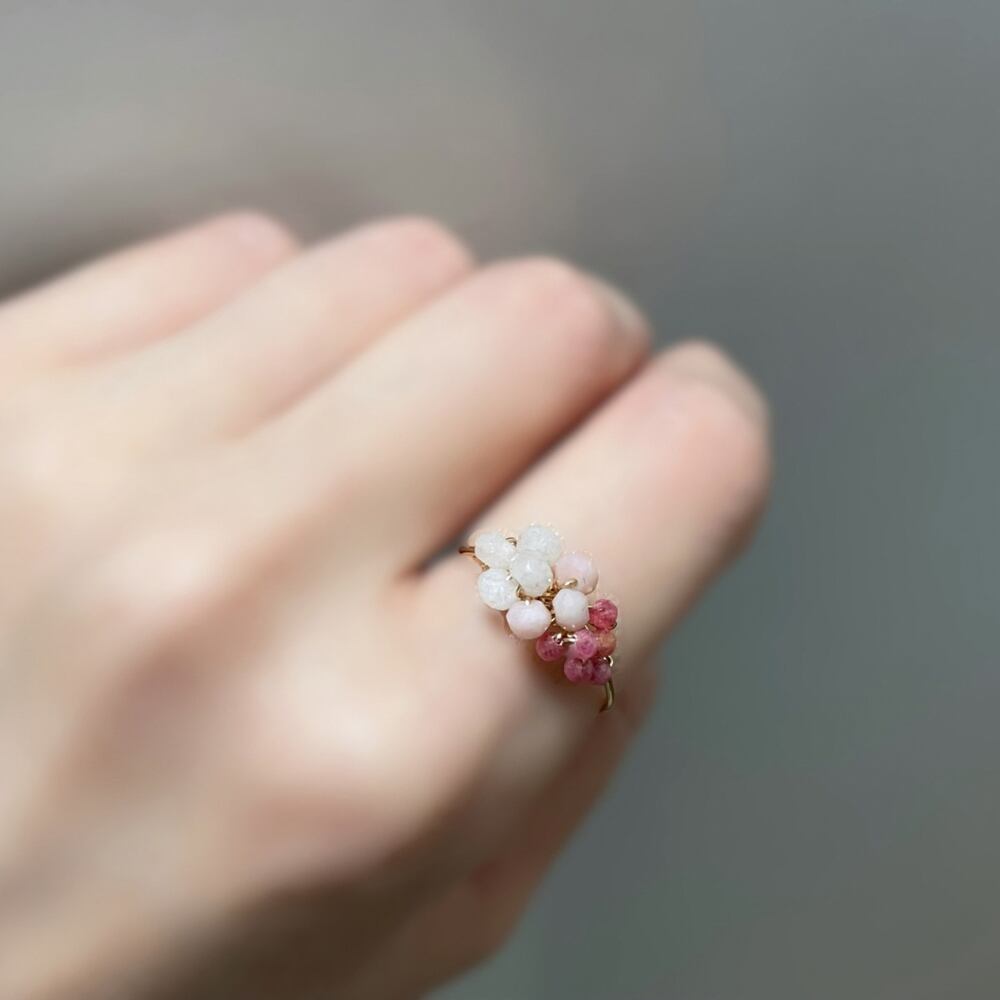 【4月制作作品】モルガナイト ピンクオパール ロードナイト K14gfリング | 三種の桃色が重なり輝く春の指輪