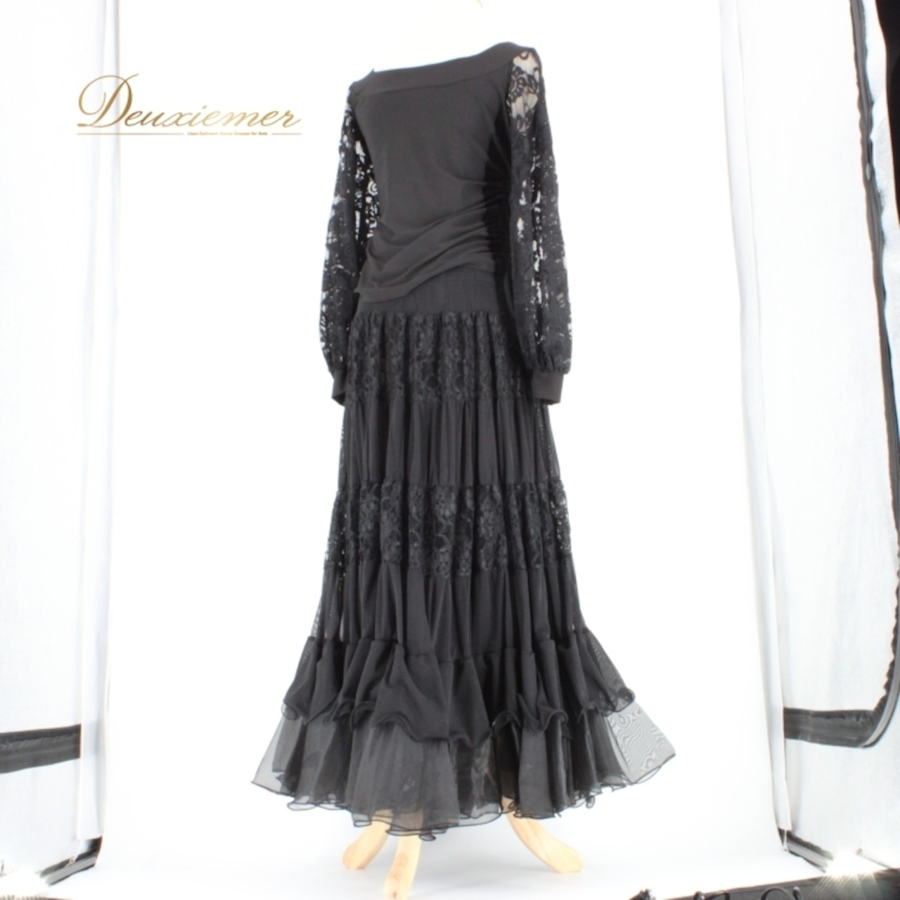 社交ダンス 衣装 スタンダード 上下セット ツーピース レッスンウェア パーティ衣装 ICHIOKU イチオク 黒 花柄 レース 長袖 フォーマル フォーマルウェア ワンピース 謝恩会 スカート 体型カバー おしゃれ おすすめ 可愛い パーティー ドレス ステージ衣装 クロスバック 伸縮性あり レディース スタイルアップ 高級感 着こなし 繊細なデザイン ブラック系