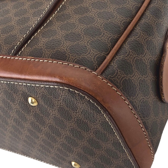 CELINE セリーヌ マカダム ハンドバッグ ブラウン ブラゾン型押し PVCレザー ブガッティ vintage ヴィンテージ オールド kzdyh4