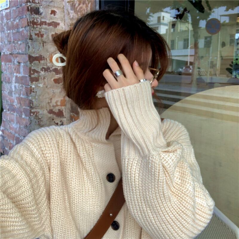 ルーズセーターレディース2020年秋ニュースタイルシングルブレストカジュアルピットストライプ厚めランタンスリーブカーディガンジャケット クレセントシティ90087196158