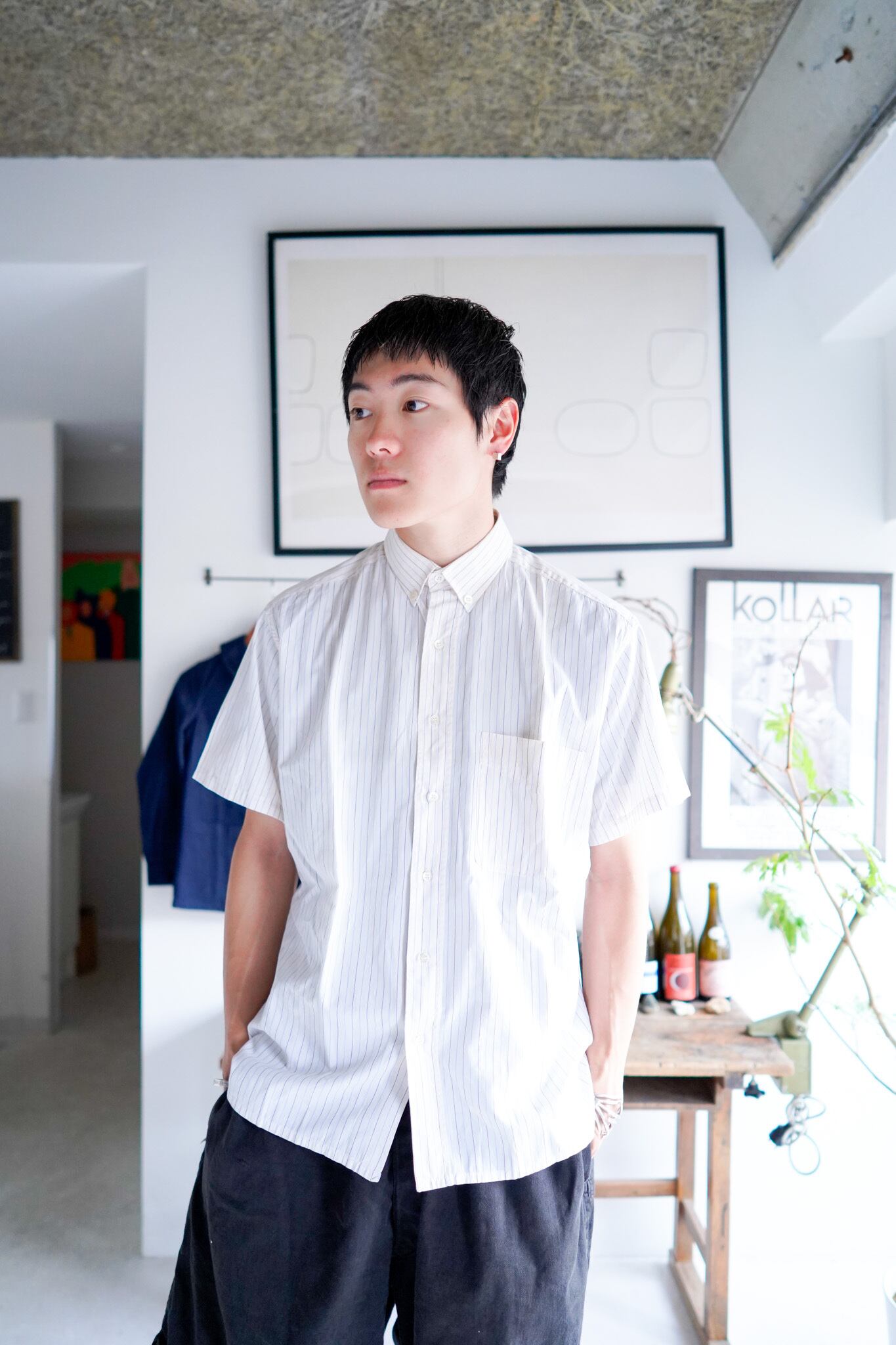 【1970s】"France, Stripe" Europe Short Sleeve Shirt /5-239