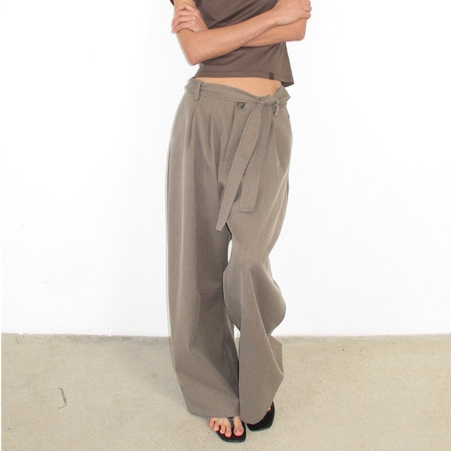 リボン付き ワイドレッグ フルレングス パンツ 　全2色　 00069