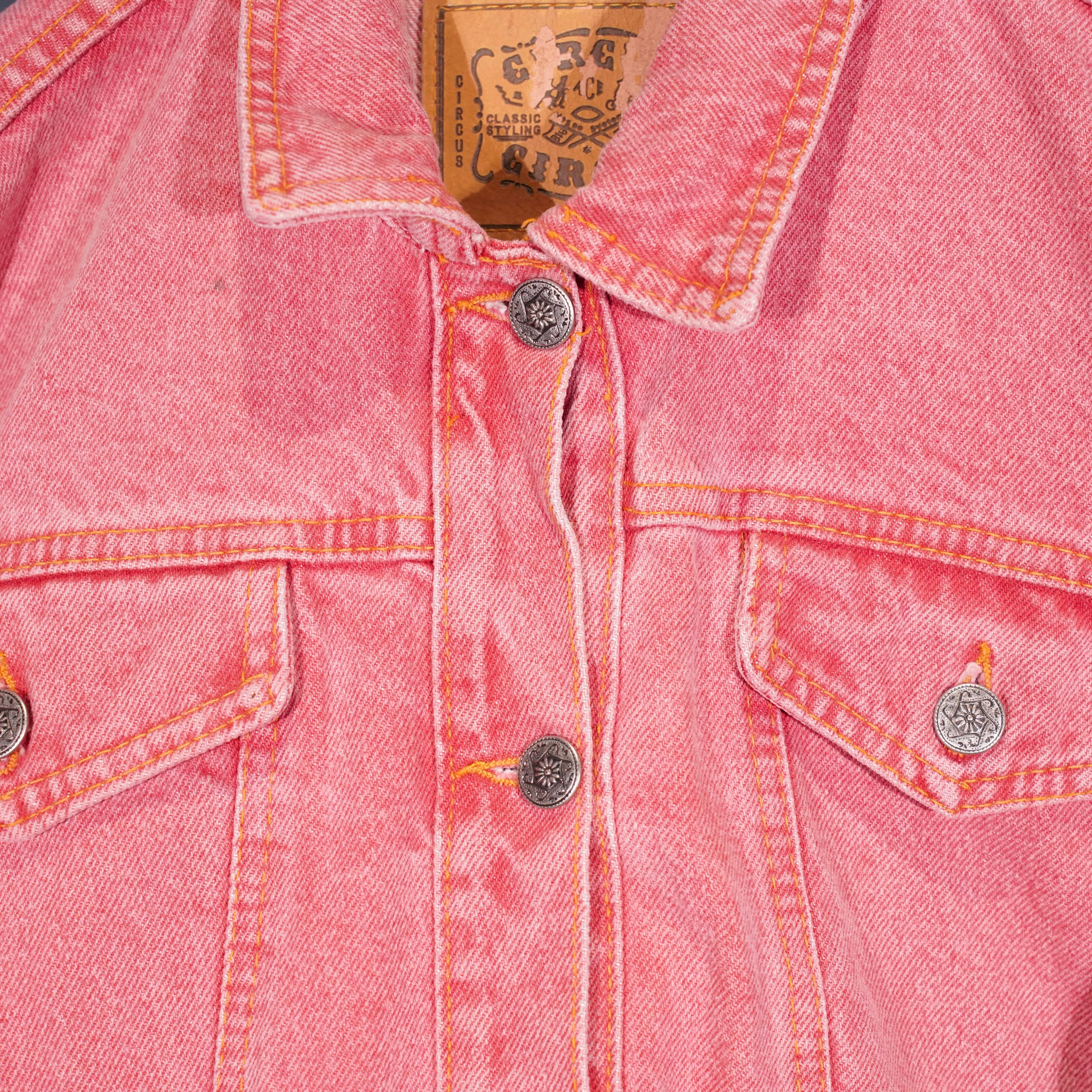 EU VINTAGE CIRCUS SHORT LENGTH PINK COLOR DENIM TRACKER JACKET
