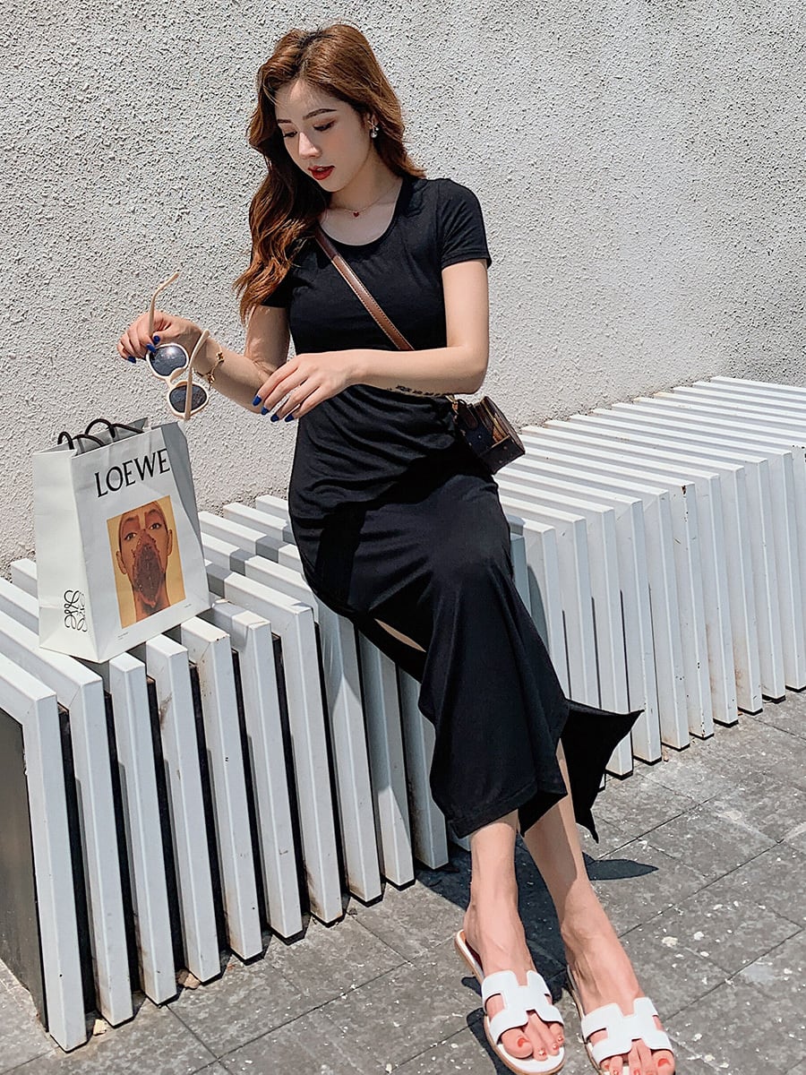 ワンピース シャツワンピース ロング ロング丈 アンクル丈 袖あり 半袖