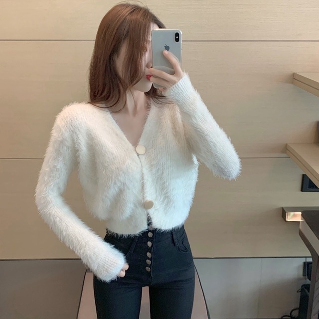 ウールニットレディースレッドセーター カーディガンオータムショートコート 秋物 ハンチェンe33786710739